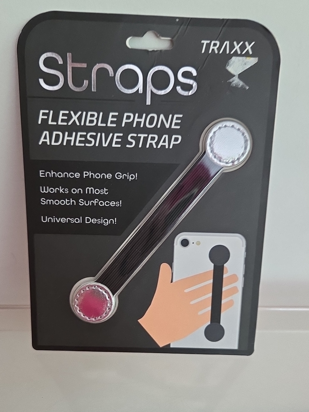 Flexible Phone Adhesive Strap - Black & Silver NIP